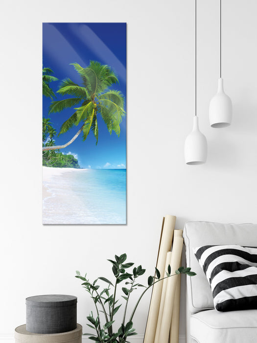 Palmen über dem Meer, Glasbild Panorama