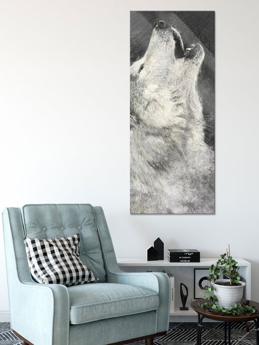 Heulender Wolf Kunst, Glasbild Panorama