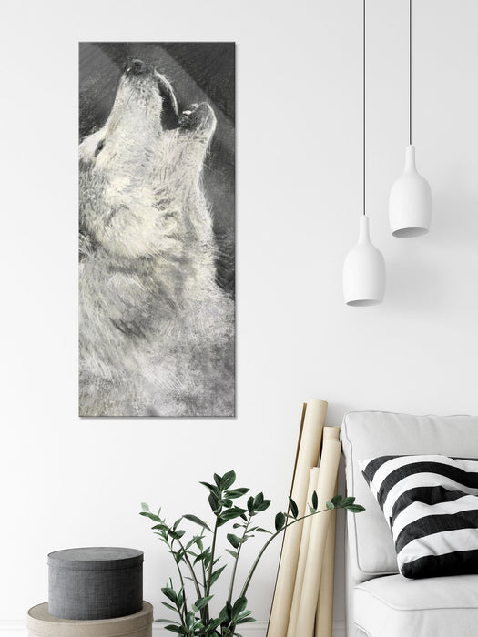 Heulender Wolf Kunst, Glasbild Panorama