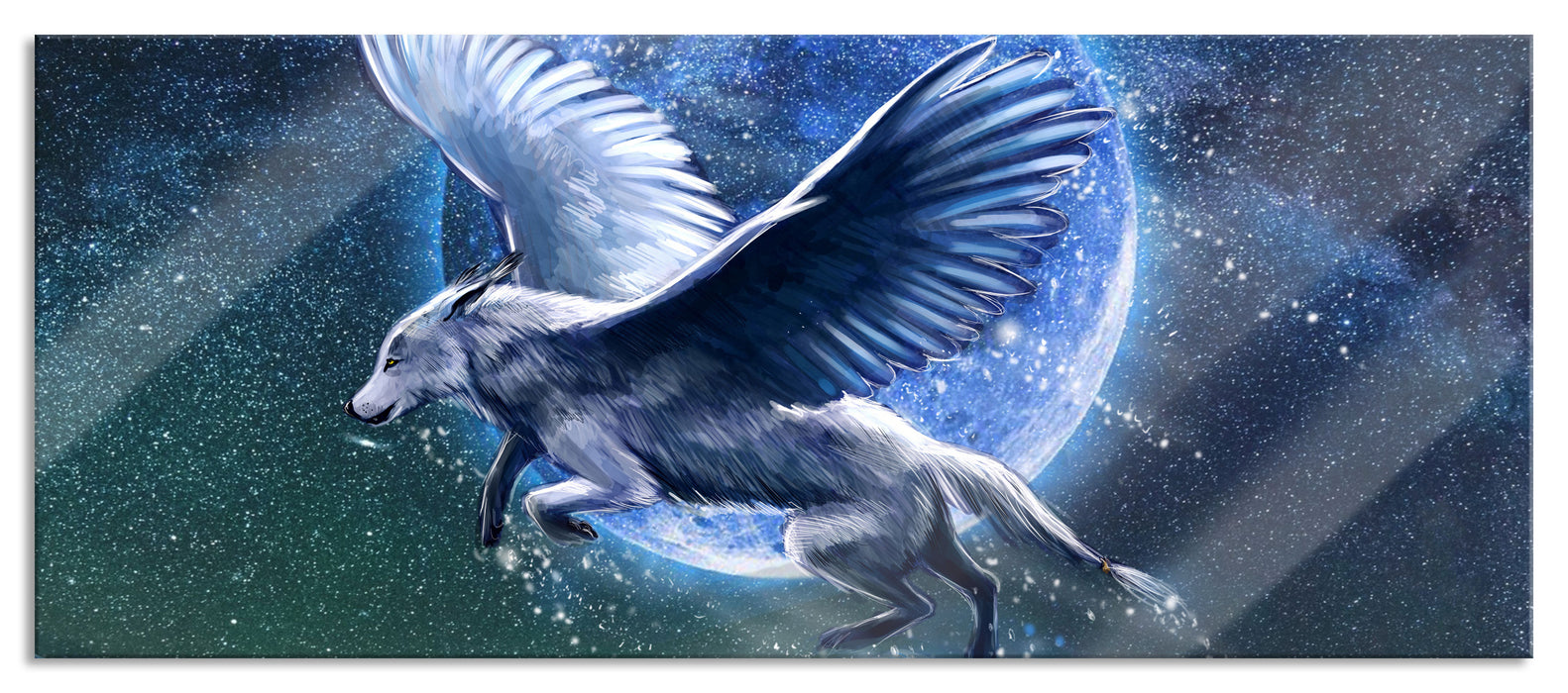 Pixxprint Wolf mit Flügeln, Glasbild Panorama