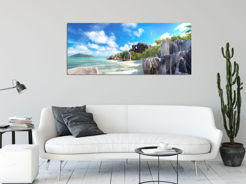 Seychellen Strand, Glasbild Panorama