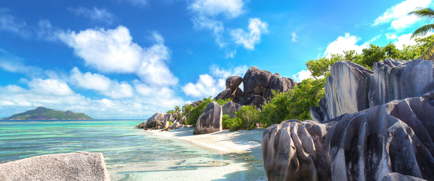 Seychellen Strand, Glasbild Panorama