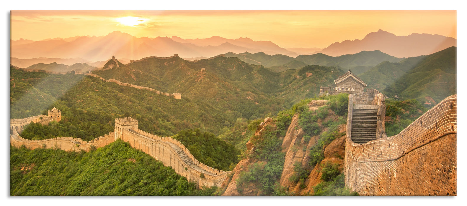 Pixxprint Chinesische Mauer, Glasbild Panorama