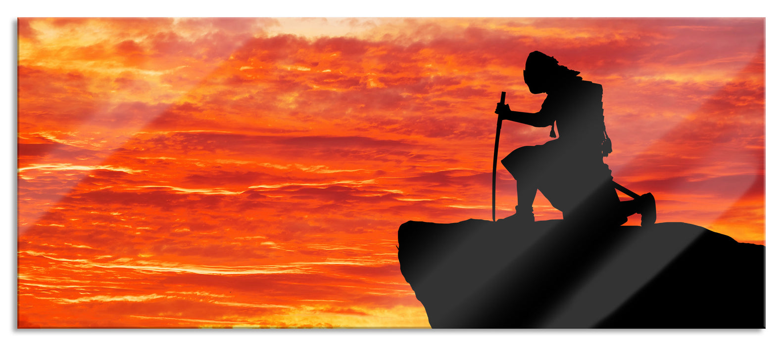 Pixxprint Samurai auf der Spitze des Berges, Glasbild Panorama