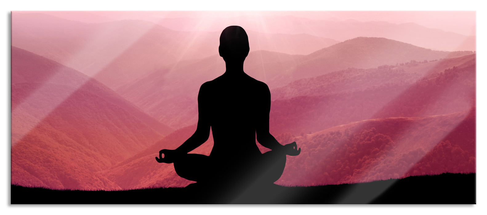 Pixxprint Meditierender Mensch in den Bergen, Glasbild Panorama