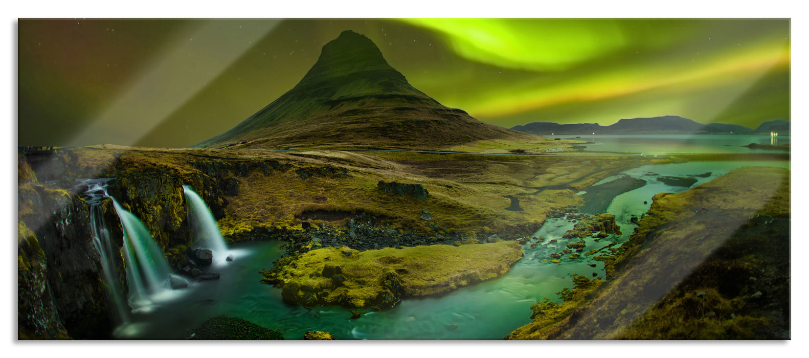 Pixxprint Kirkjufell Wasserfall, Glasbild Panorama