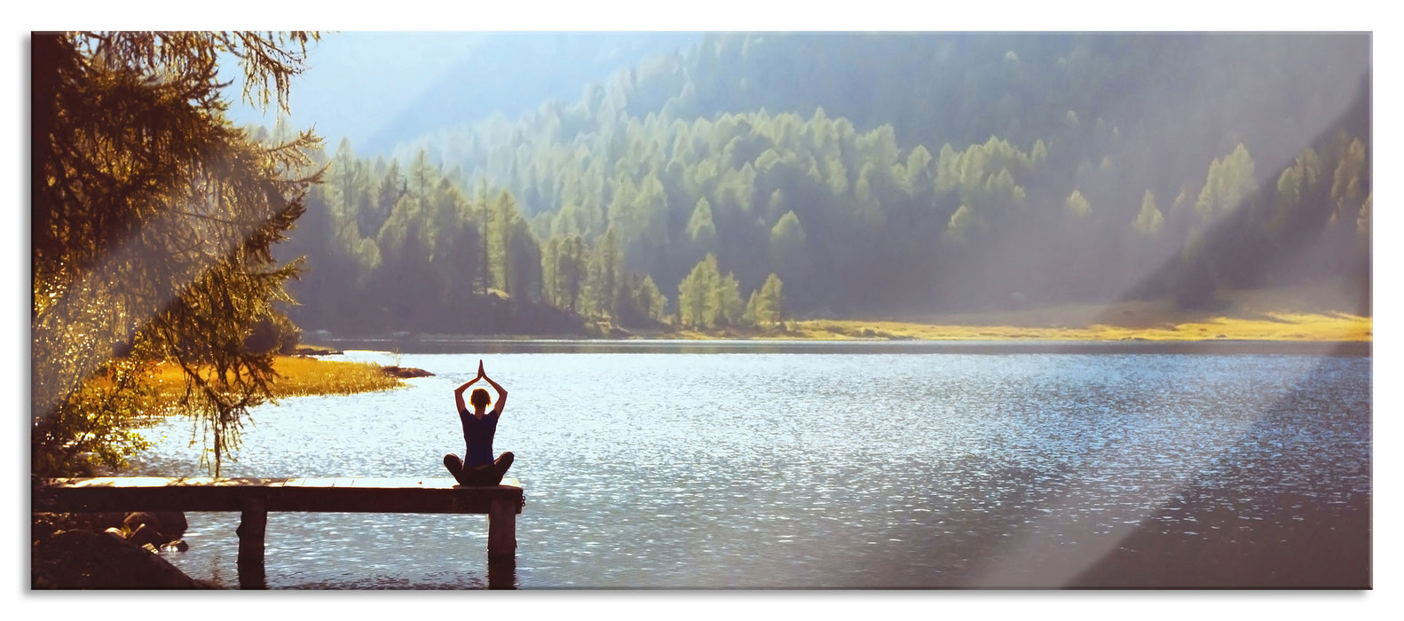 Yoga am See, Glasbild Panorama