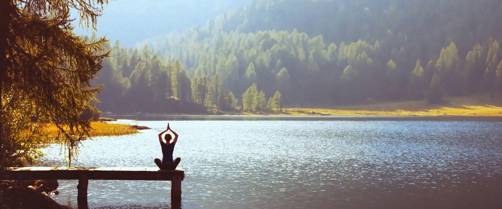 Yoga am See, Glasbild Panorama