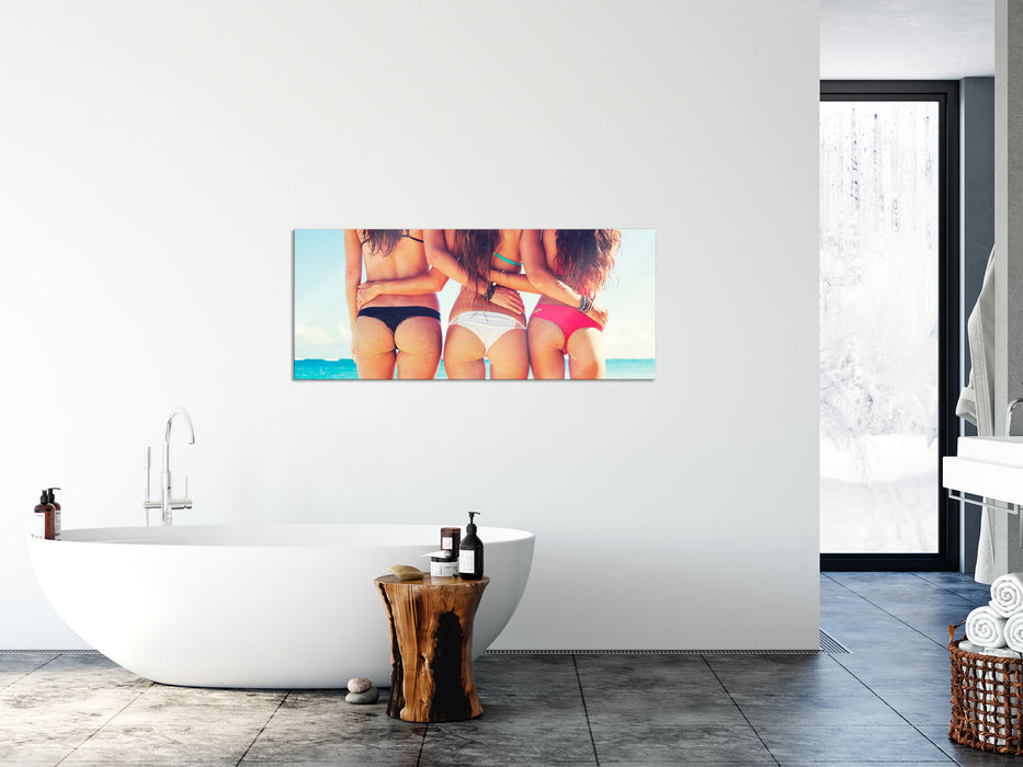 Schöne Mädchen in Bikinis, Glasbild Panorama