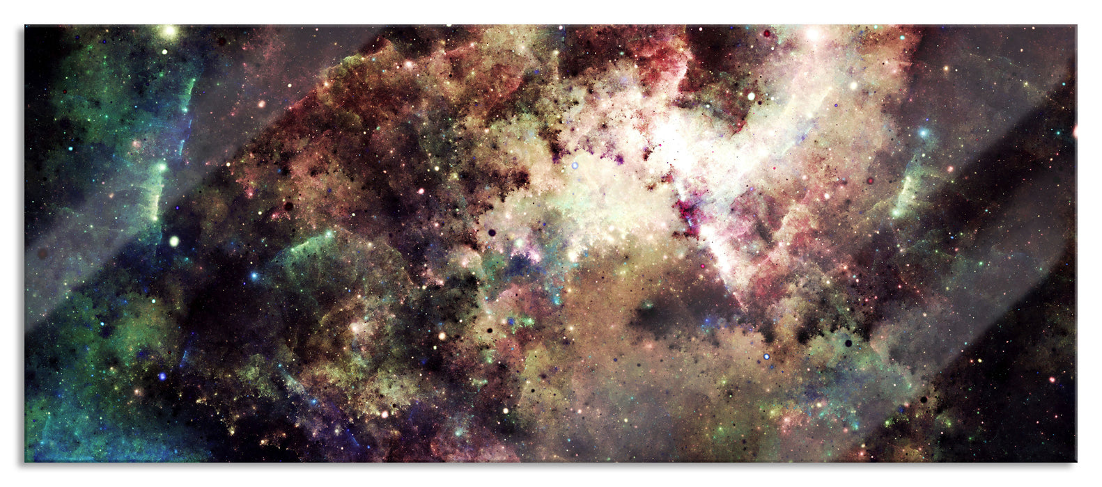 Bunte Nebelgalaxie und Sterne, Glasbild Panorama
