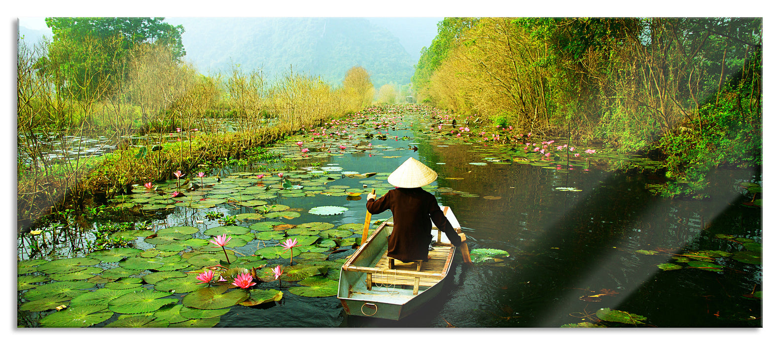 Pixxprint Yen-Stream Vietnam, Glasbild Panorama