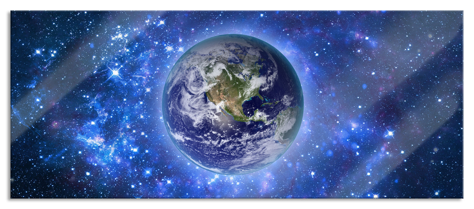 Pixxprint Planet Erde im Weltraum, Glasbild Panorama