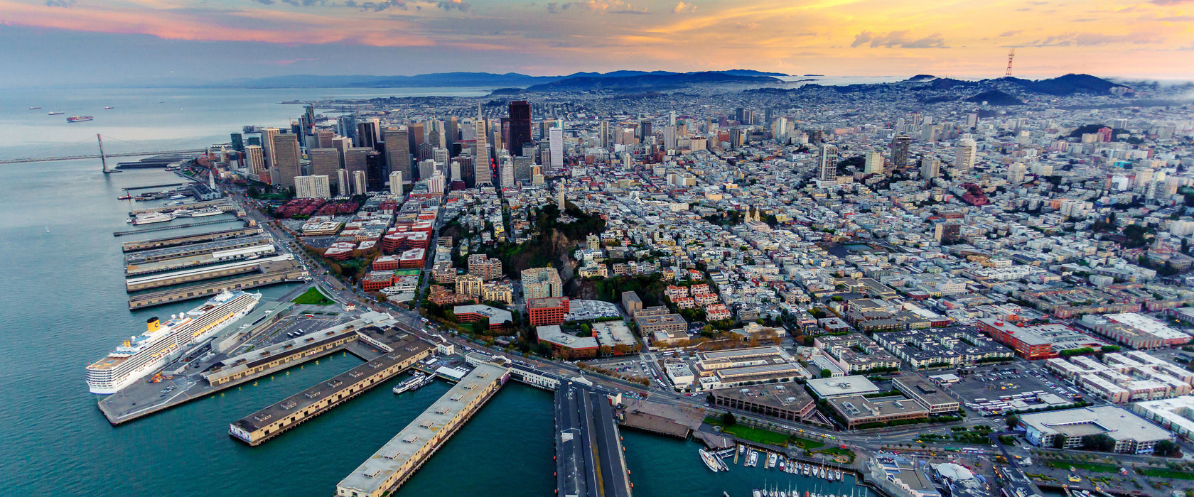 San Francisco bei Sonnenuntergang, Glasbild Panorama