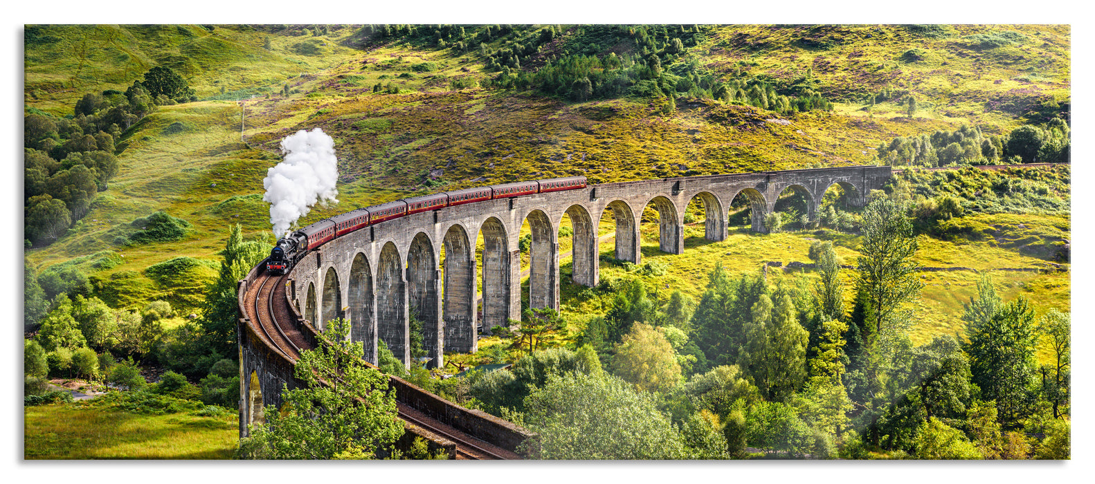 Pixxprint Eisenbahnviadukt in Schottland, Glasbild Panorama