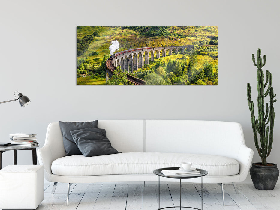 Eisenbahnviadukt in Schottland, Glasbild Panorama