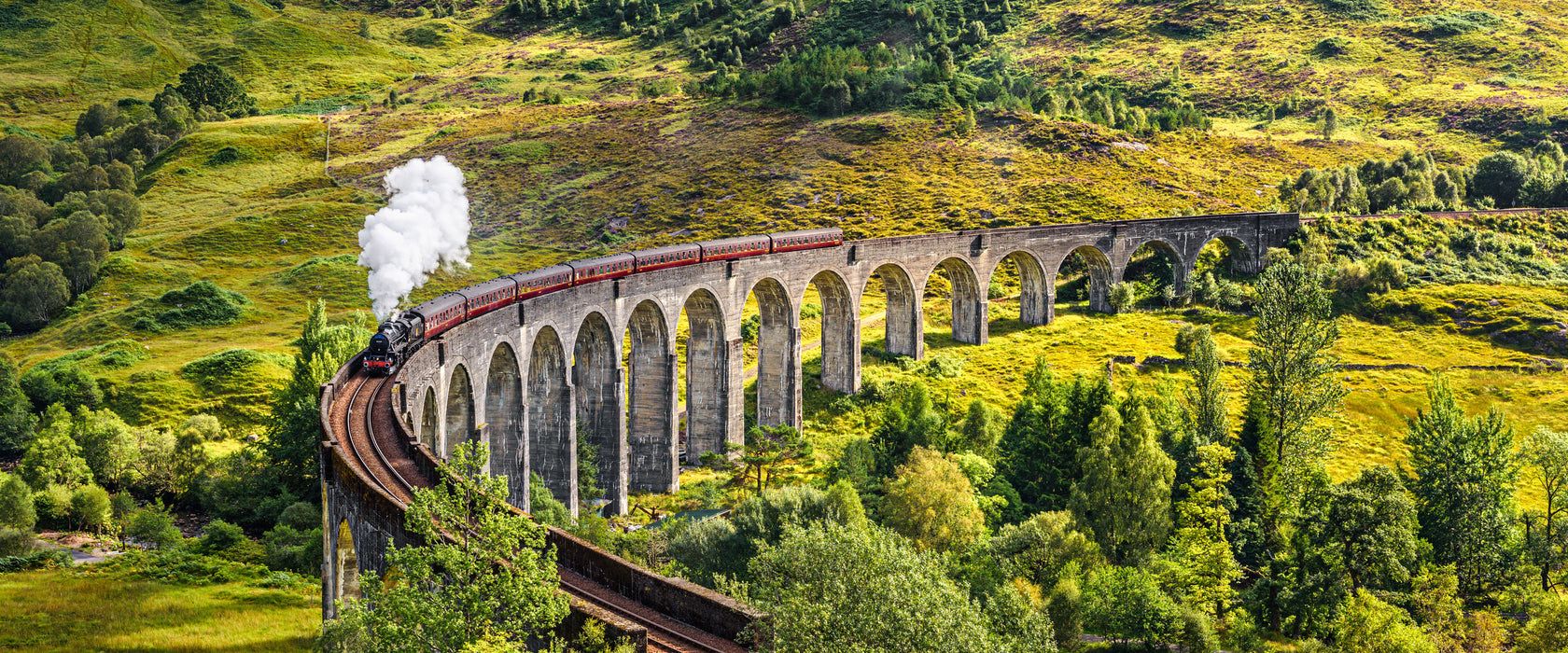 Eisenbahnviadukt in Schottland, Glasbild Panorama