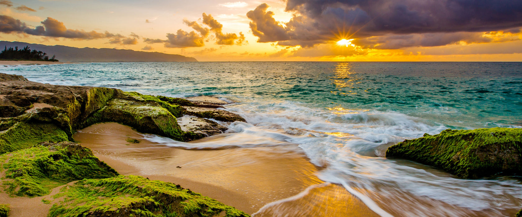 Sonnenuntergang auf Hawaii, Glasbild Panorama