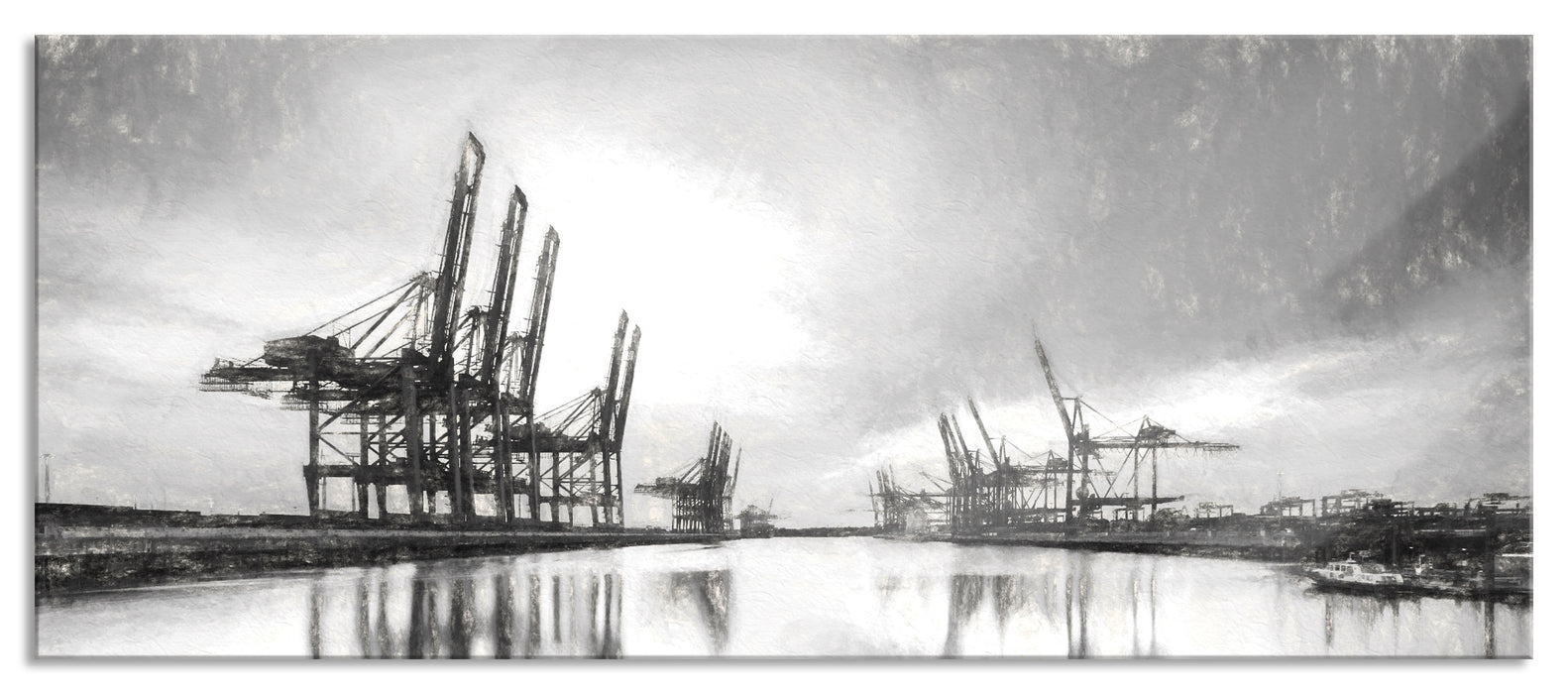 Pixxprint Hafen im Abendschein, Glasbild Panorama