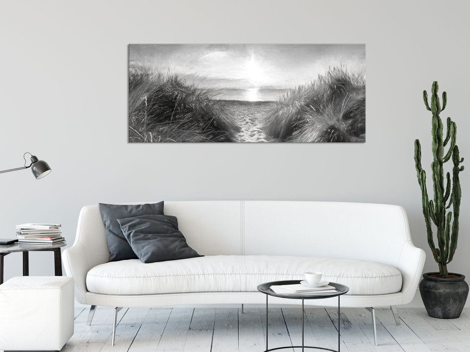 der Weg ins Meer Kunst, Glasbild Panorama