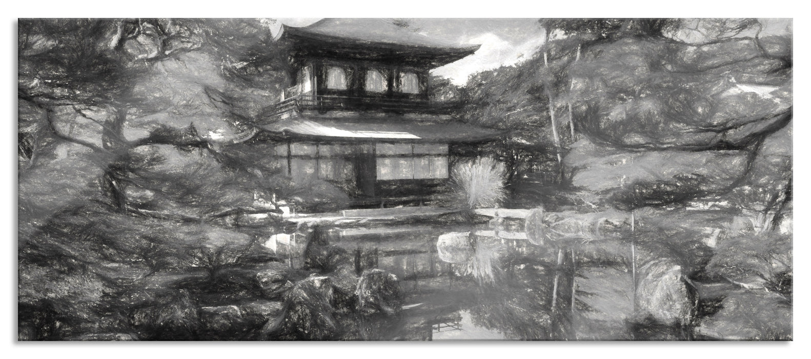 Pixxprint Ginkaku-ji-Tempel in Kyoto Kunst, Glasbild Panorama