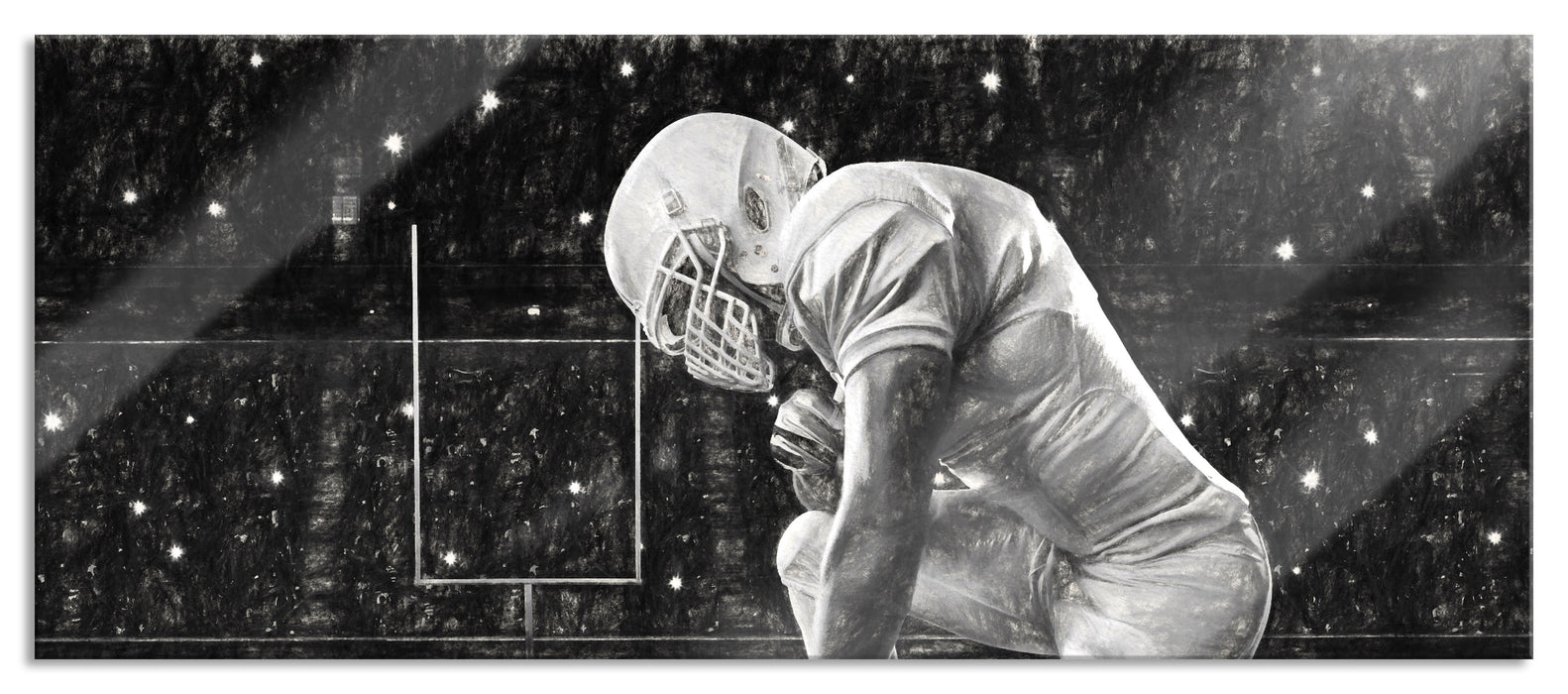 Pixxprint knieender Football-Spieler Kunst, Glasbild Panorama