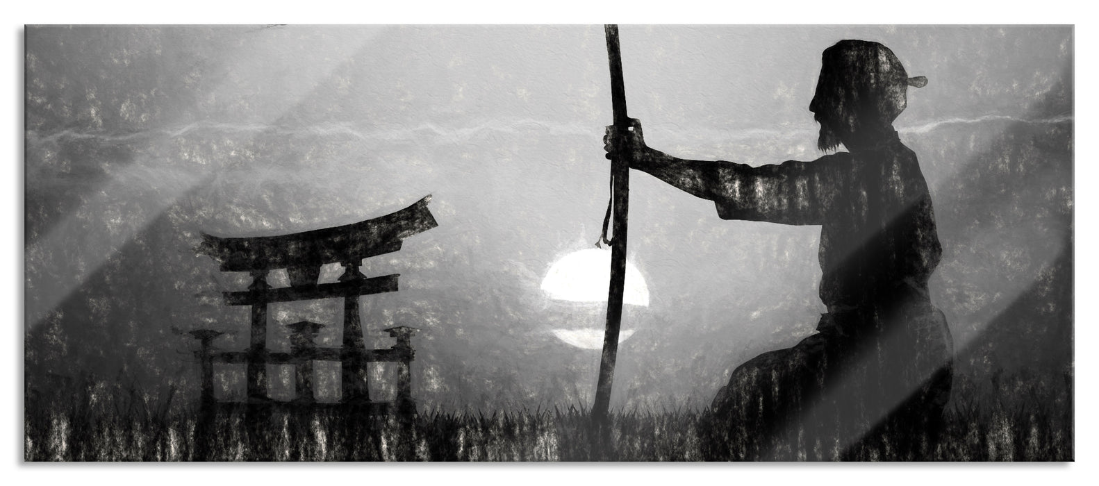 Pixxprint Samurai-Meister vor Horizont, Glasbild Panorama