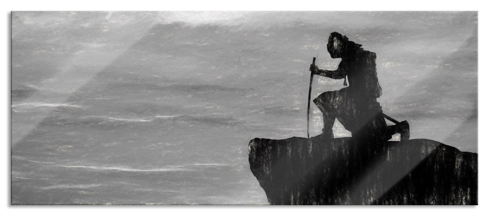 Pixxprint Samurai auf der Spitze des Berges, Glasbild Panorama