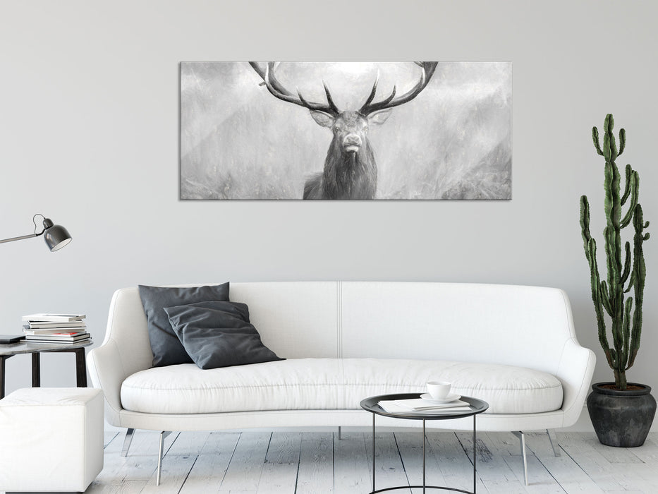 Großer Hirsch im Feld Kunst, Glasbild Panorama