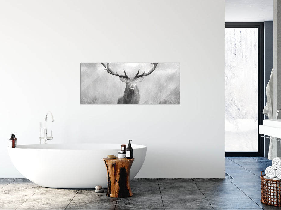 Großer Hirsch im Feld Kunst, Glasbild Panorama