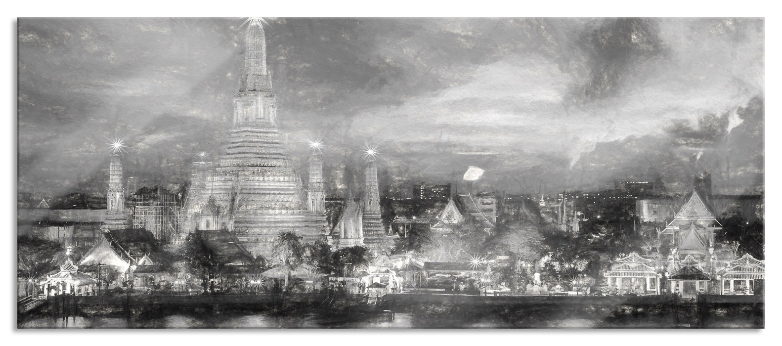 Pixxprint Tempel Bangkok Thailand, Glasbild Panorama