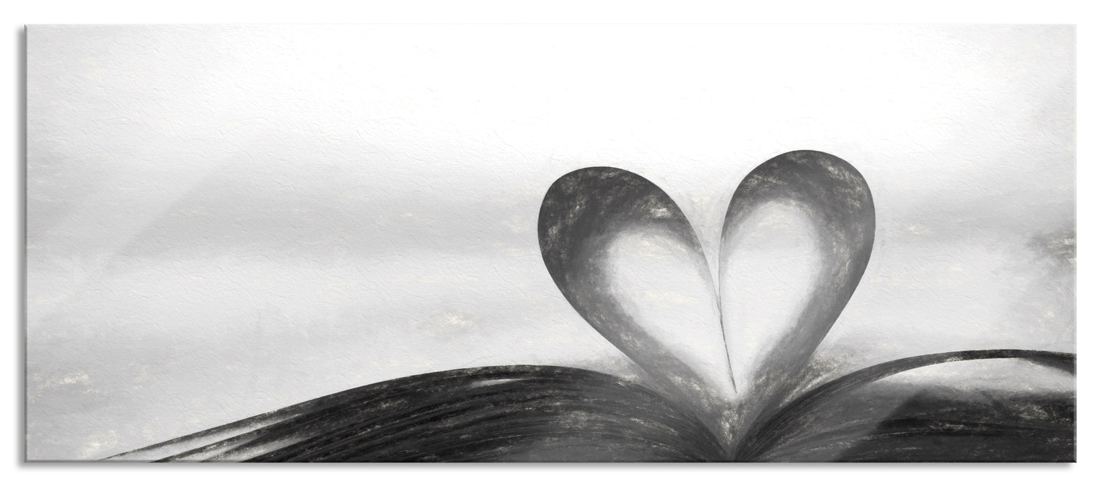 Herz aus einer Buchseite, Glasbild Panorama