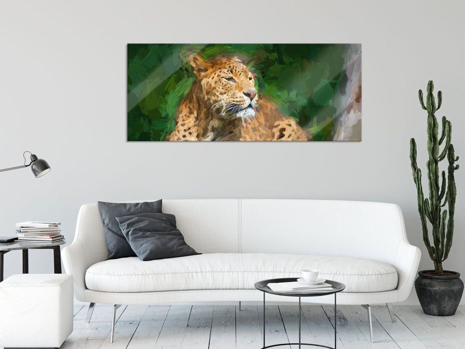 Leopard in der Natur, Glasbild Panorama