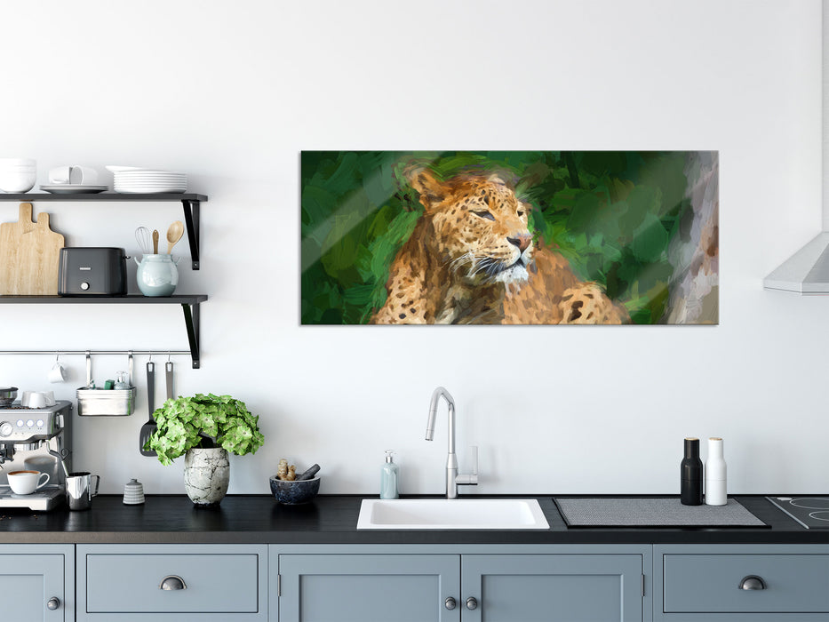 Leopard in der Natur, Glasbild Panorama