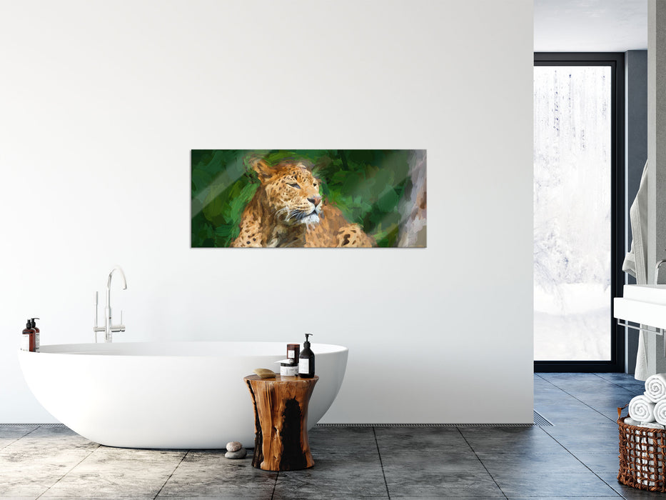 Leopard in der Natur, Glasbild Panorama