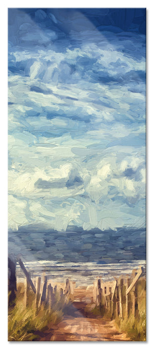 Pixxprint Weg zum Strand am Meer Kunst, Glasbild Panorama
