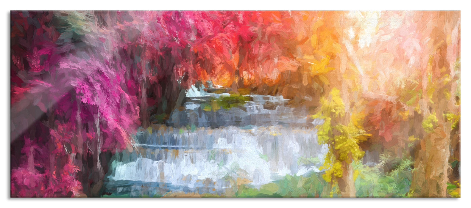 Pixxprint Wasserfall im Regenwald, Glasbild Panorama