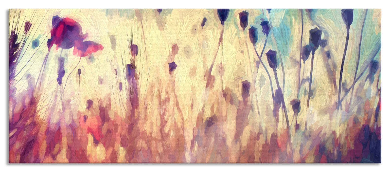 Pixxprint Mohn im Weizenfeld Kunst, Glasbild Panorama