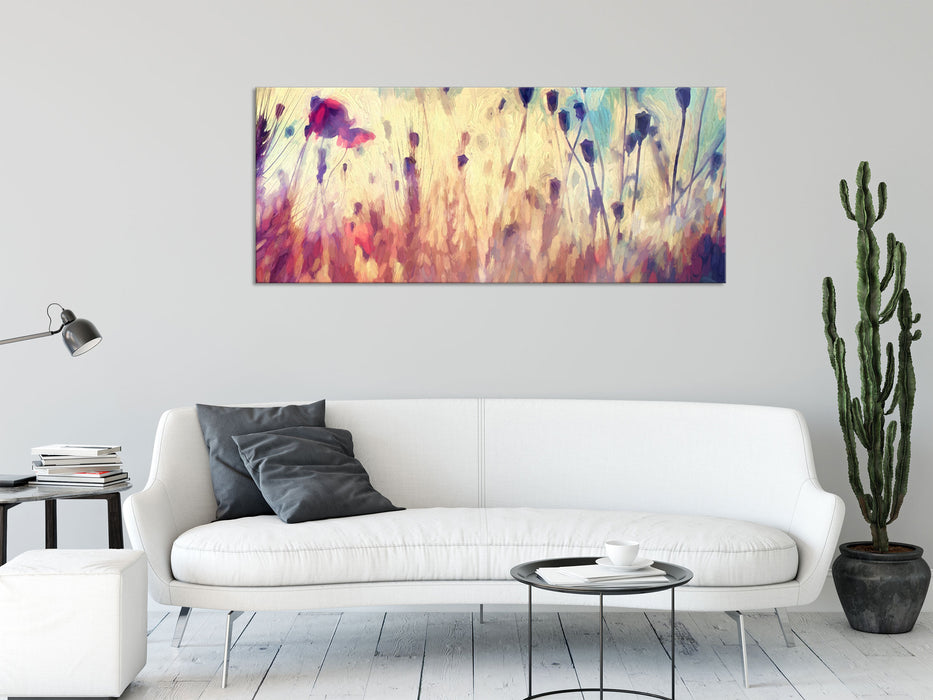 Mohn im Weizenfeld Kunst, Glasbild Panorama