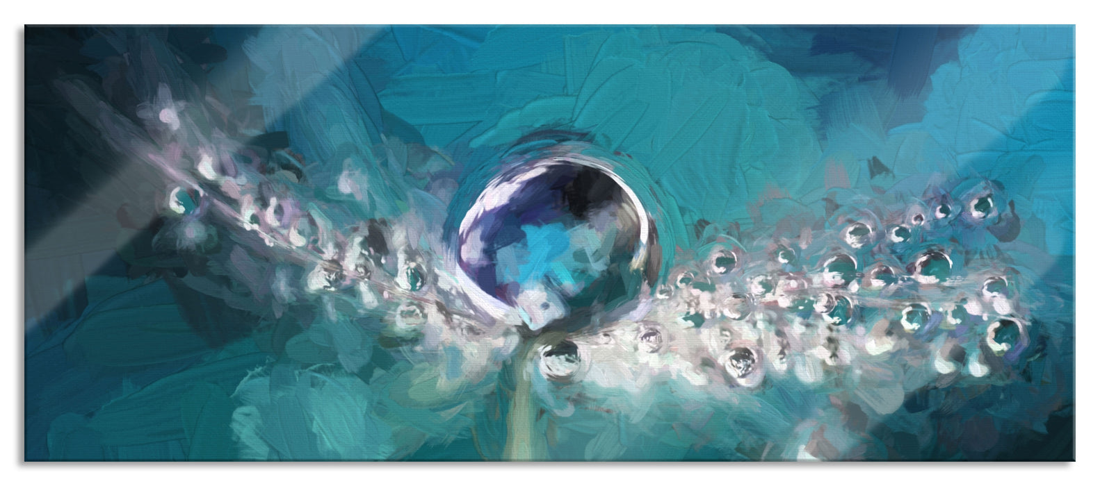 Pixxprint Wassertropfen auf einer Pusteblume, Glasbild Panorama