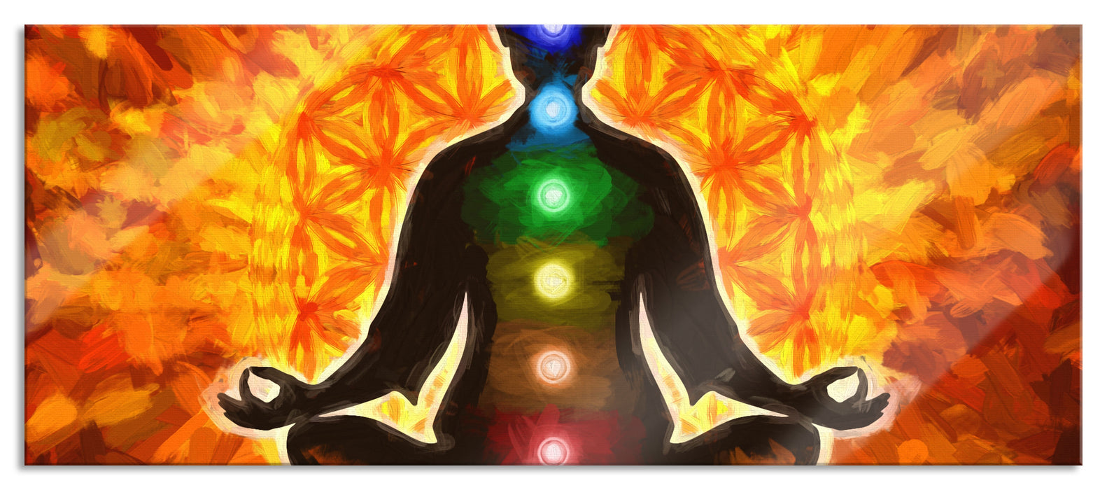 Pixxprint Meditation mit den 7 Chakren Kunst, Glasbild Panorama