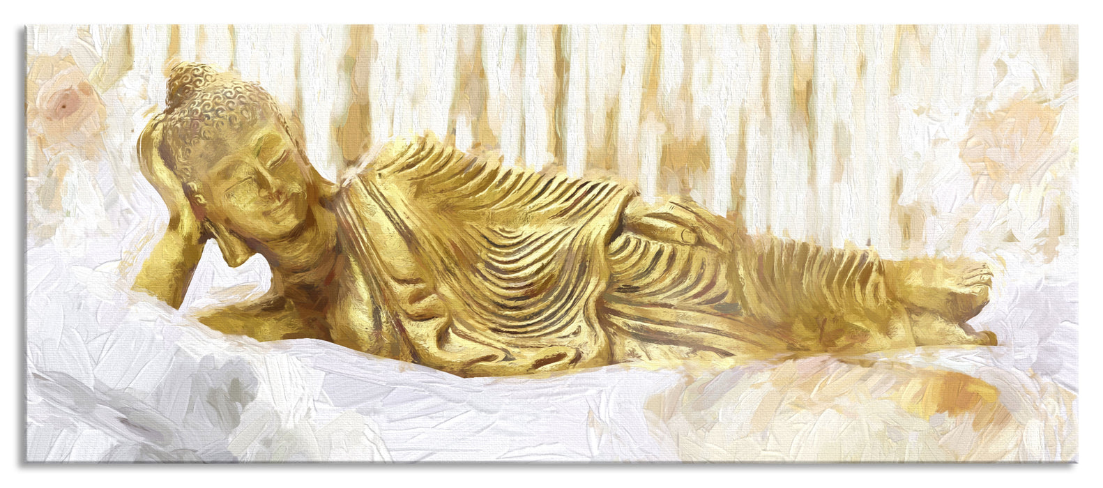 goldener Buddha auf Handtuch Kunst, Glasbild Panorama