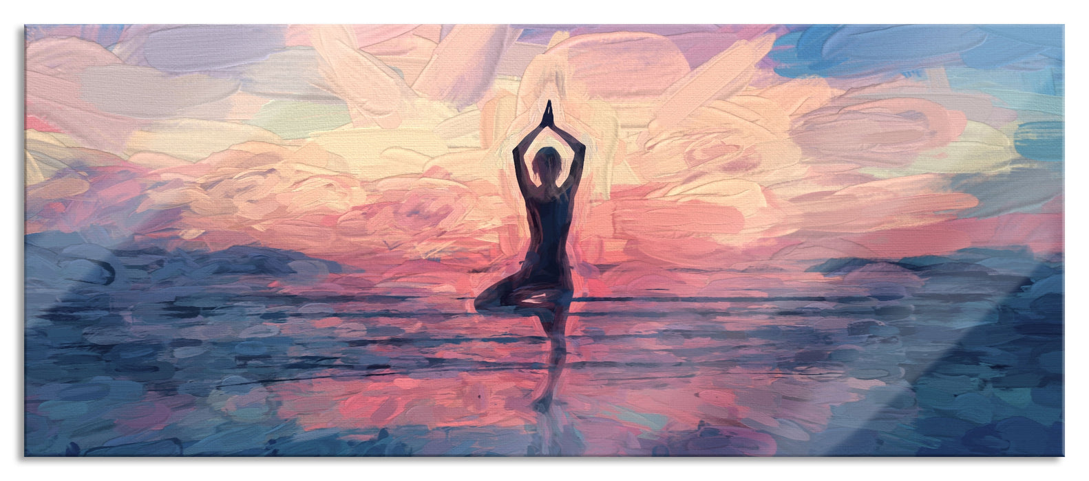 Pixxprint Yoga am Strand Kunst, Glasbild Panorama