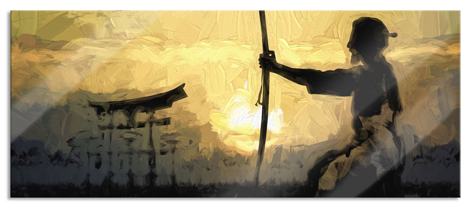 Pixxprint Samurai-Meister vor Horizont, Glasbild Panorama