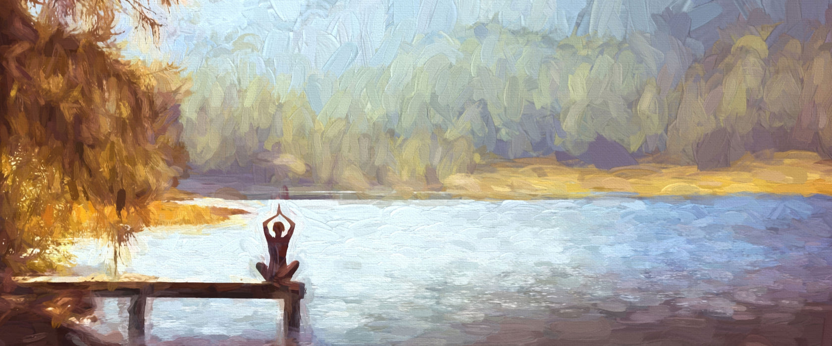 Yoga am See Kunst, Glasbild Panorama