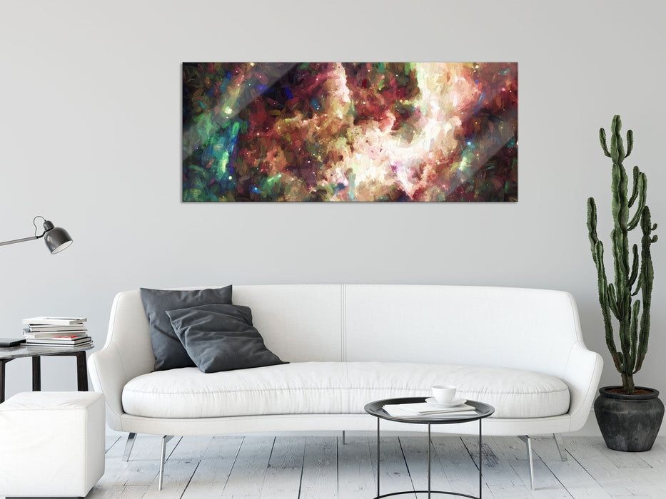 Nebelgalaxie und Sterne, Glasbild Panorama