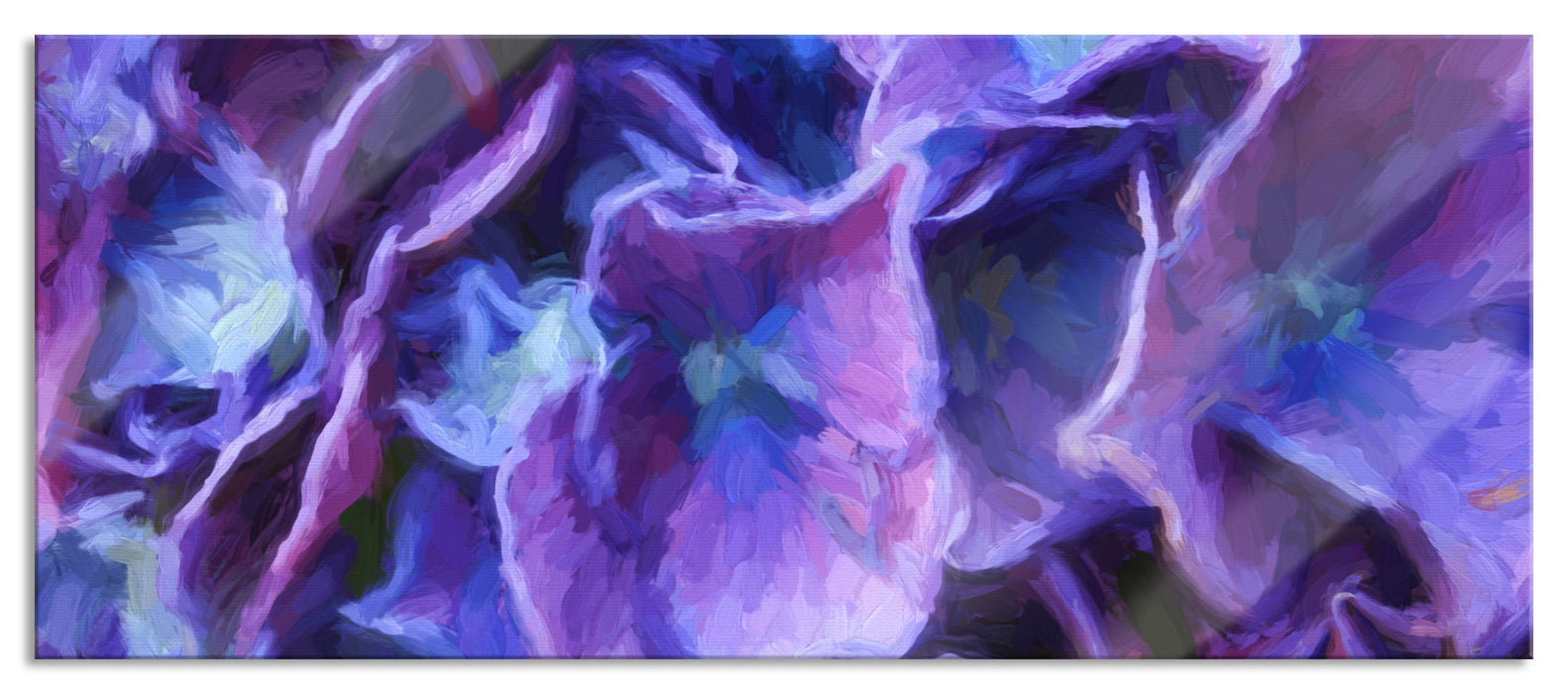 Pixxprint Blaue Hortensien Blüte Kunst, Glasbild Panorama