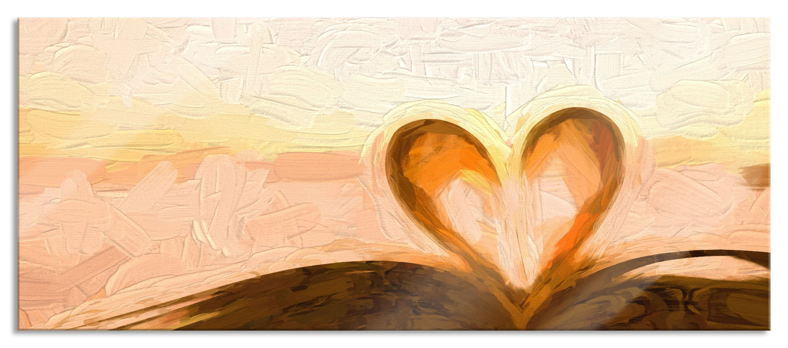 Pixxprint Herz aus einer Buchseite, Glasbild Panorama