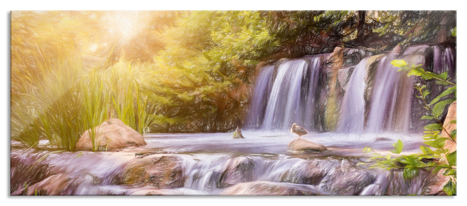 Pixxprint Wasserfall, Glasbild Panorama