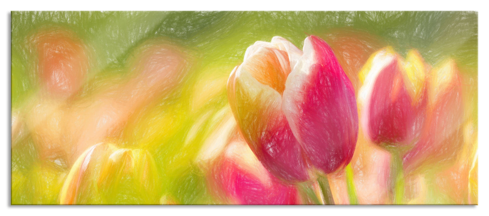 Pixxprint Blühende Tulpen, Glasbild Panorama