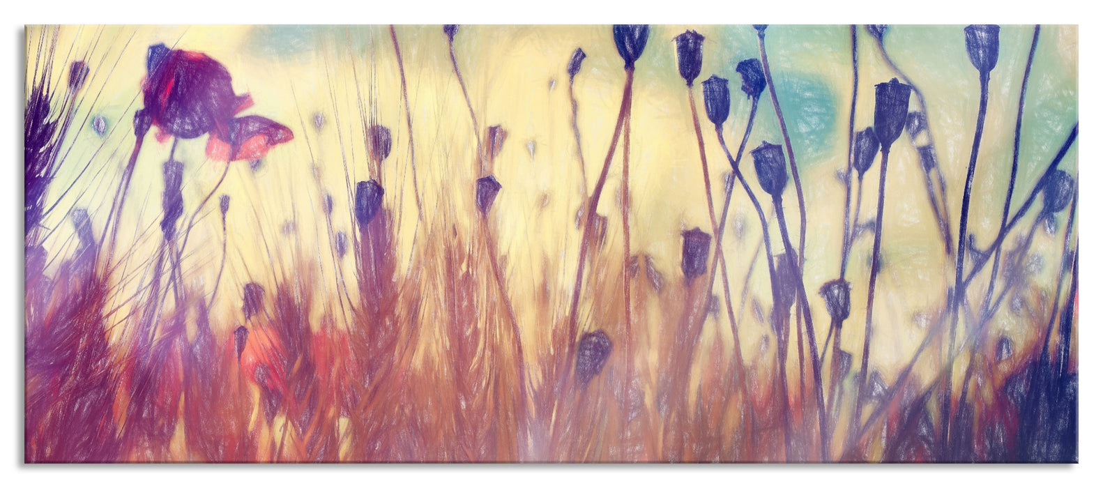 Pixxprint Mohn im Weizenfeld, Glasbild Panorama